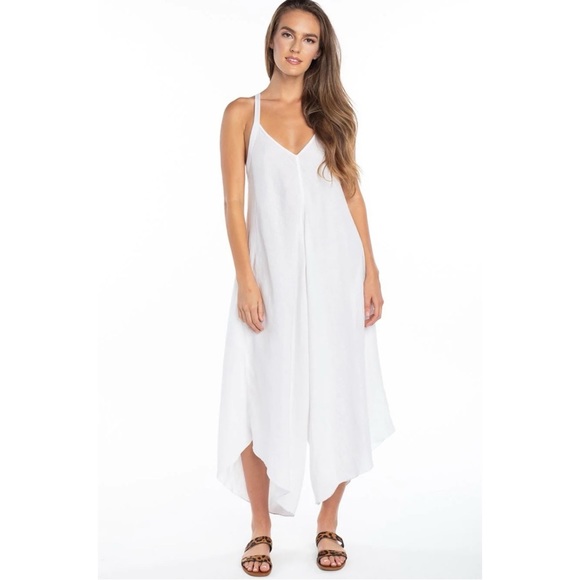 Hard Tail White Forever Loop Back Draped 100% Linen Jumper Dress Size Small - Picture 1 of 11